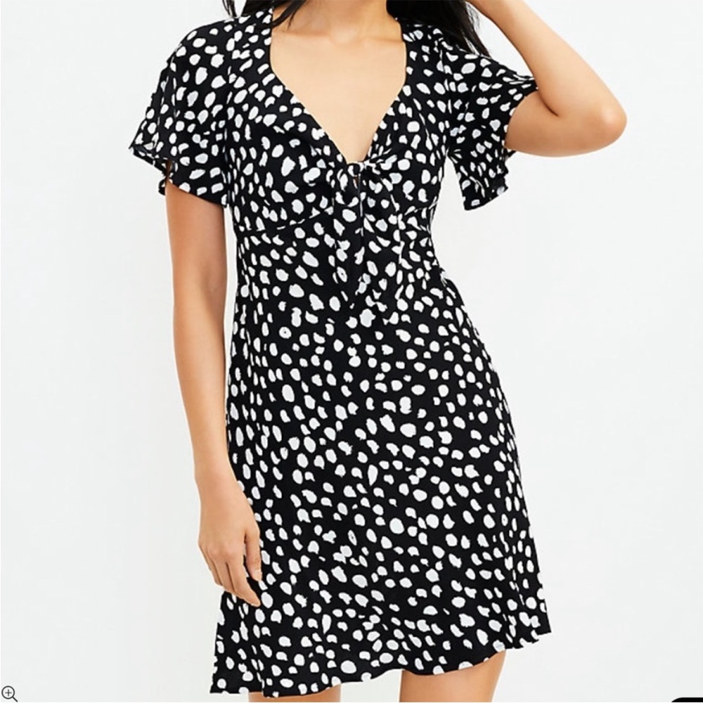 Loft Dotted Tie Front Flare Dress